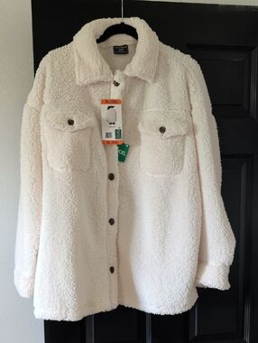 George Cream Sherpa Shacket with Chest Pockets